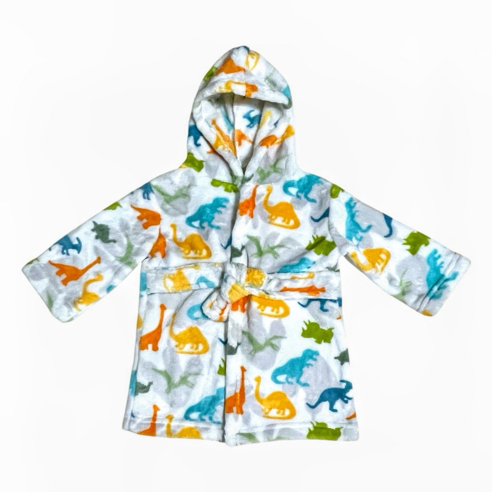 Blankets & Beyond Unisex 12 Mo Dino Dinosaur Robe Plush Hooded Tie Colorful READ - Picture 2 of 15